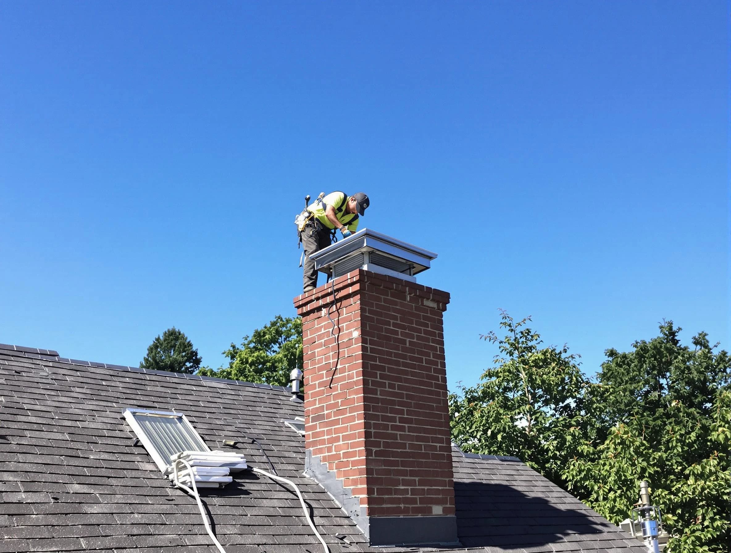 Emporia Chimney Sweep technician measuring a chimney cap in Emporia, VA