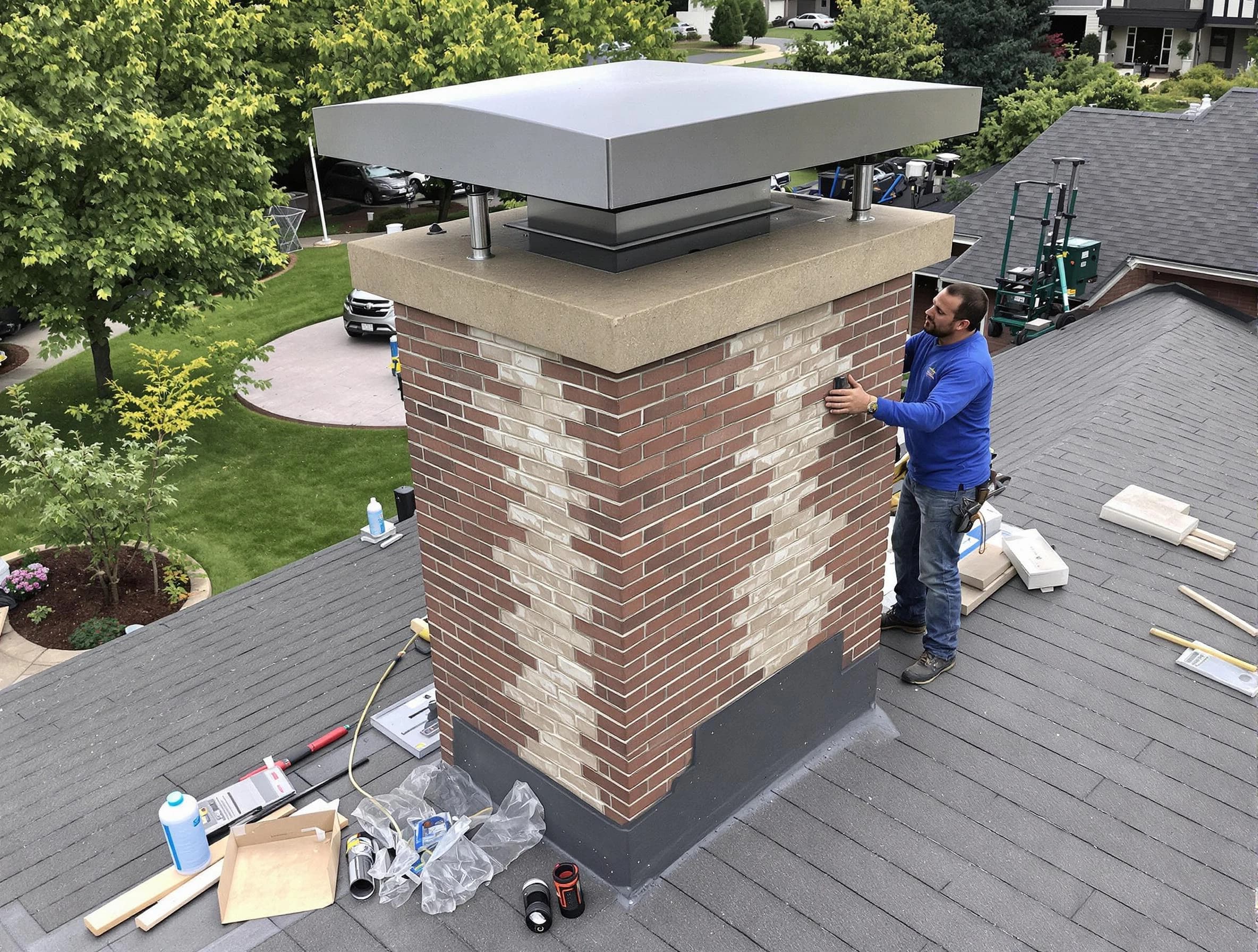 Emporia Chimney Sweep team working on a custom chimney remodel in Emporia, VA