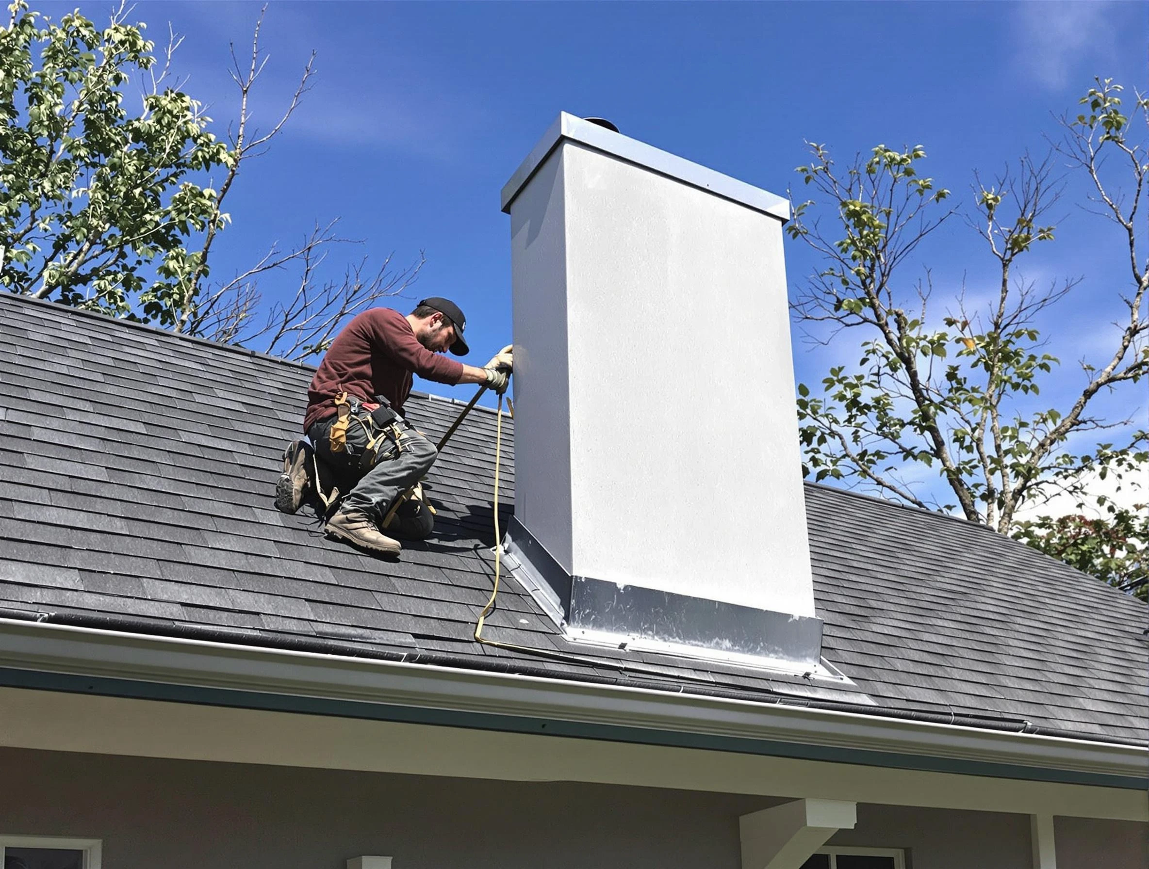 Emporia Chimney Sweep team member finishing chimney construction in Emporia, VA