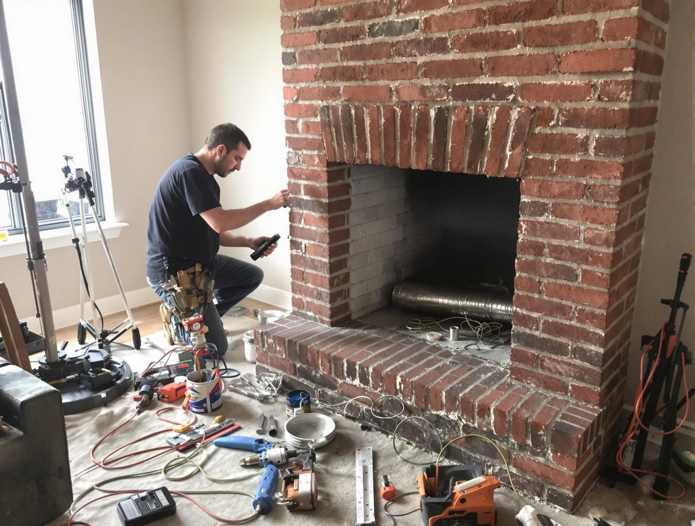 Emporia Chimney Sweep specialist finalizing chimney liner service in Emporia, VA