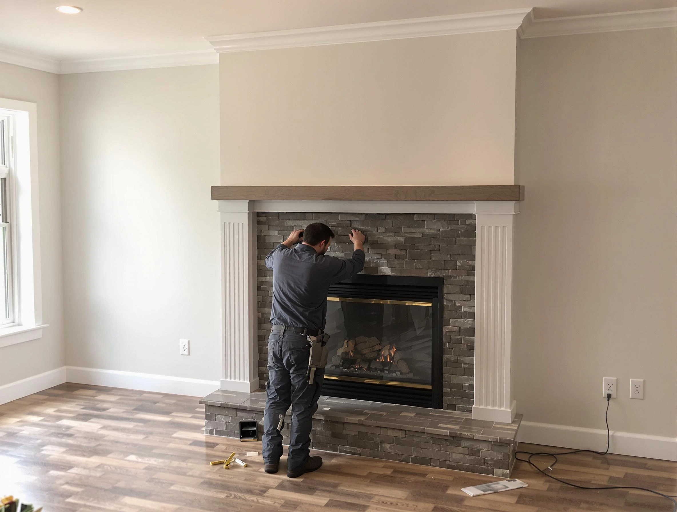 Emporia Chimney Sweep finishing a custom fireplace install in Emporia, VA
